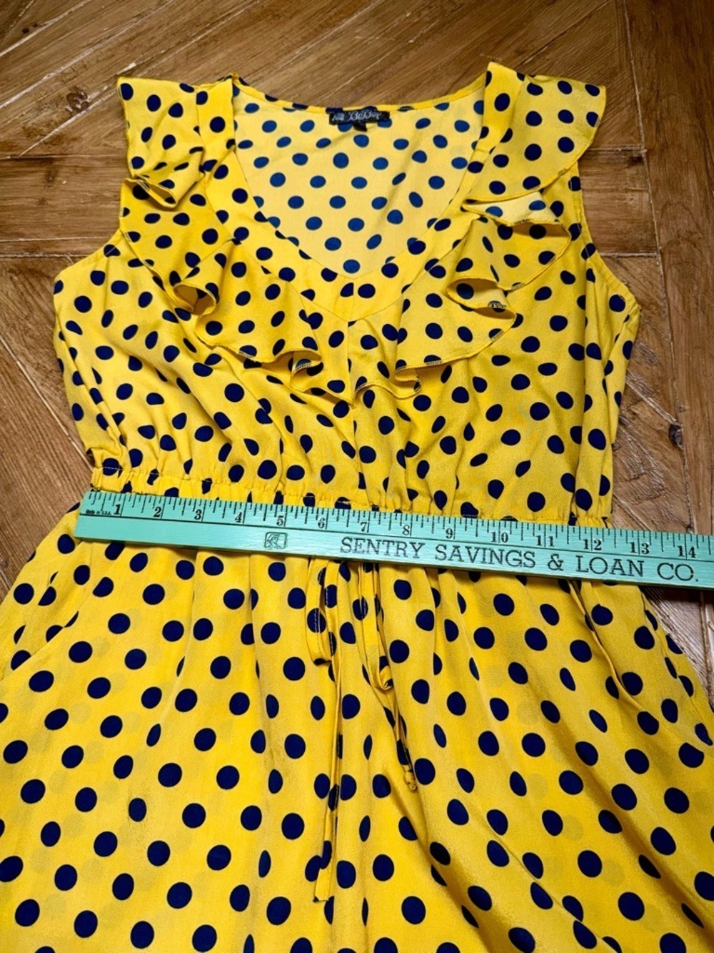 Bebop Mustard Yellow Polka Dot Ruffle Dress | Size Medium - Picture 10 of 11